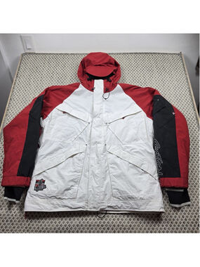 Vintage Section Snowboard Ski Jacket Hooded XXL Y2K Red White Black Mens Coat